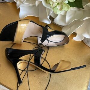 Chanel Heeled Sandals in Two Toned Patent Leather
